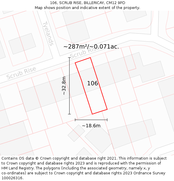106, SCRUB RISE, BILLERICAY, CM12 9PD: Plot and title map