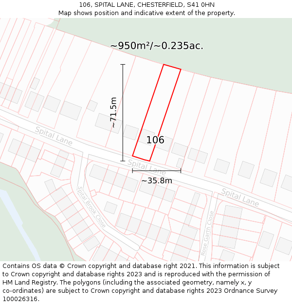 106, SPITAL LANE, CHESTERFIELD, S41 0HN: Plot and title map