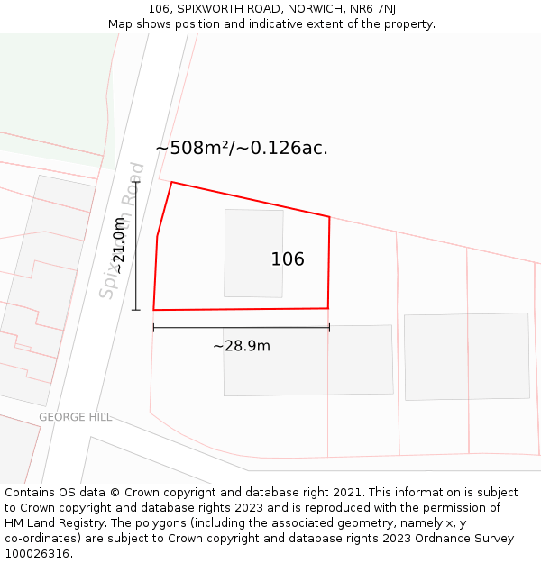 106, SPIXWORTH ROAD, NORWICH, NR6 7NJ: Plot and title map
