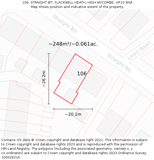 106, STRAIGHT BIT, FLACKWELL HEATH, HIGH WYCOMBE, HP10 9NA: Plot and title map