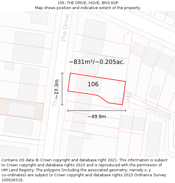 106, THE DRIVE, HOVE, BN3 6GP: Plot and title map