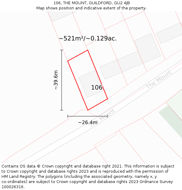 106, THE MOUNT, GUILDFORD, GU2 4JB: Plot and title map