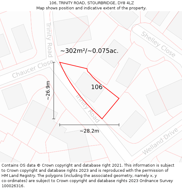106, TRINITY ROAD, STOURBRIDGE, DY8 4LZ: Plot and title map