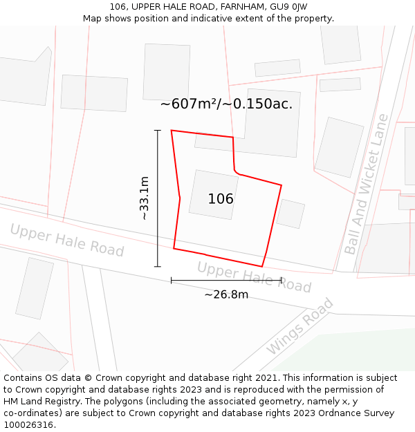 106, UPPER HALE ROAD, FARNHAM, GU9 0JW: Plot and title map