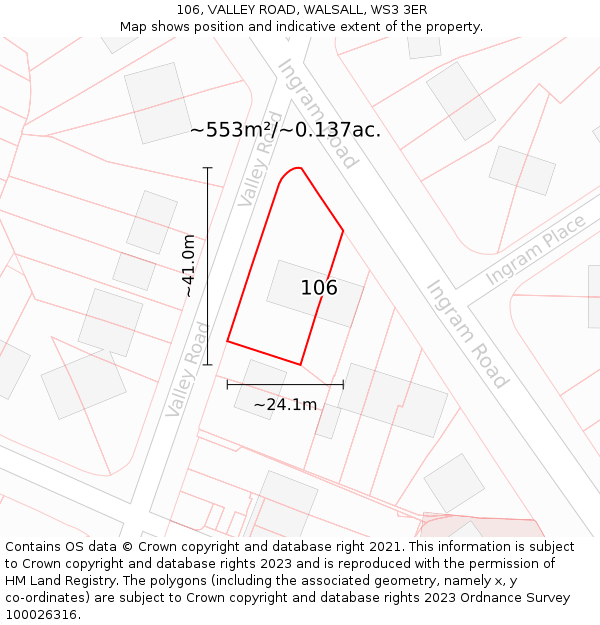 106, VALLEY ROAD, WALSALL, WS3 3ER: Plot and title map