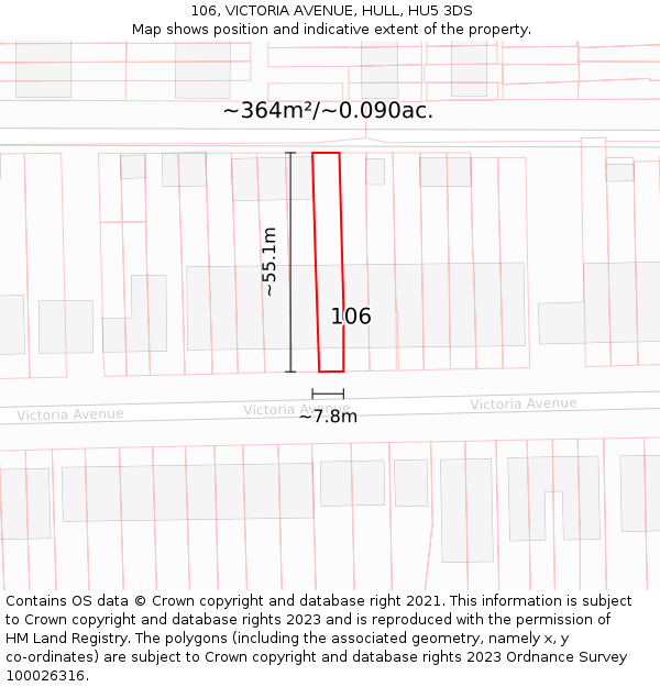 106, VICTORIA AVENUE, HULL, HU5 3DS: Plot and title map