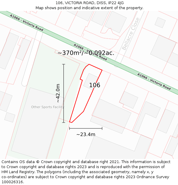 106, VICTORIA ROAD, DISS, IP22 4JG: Plot and title map