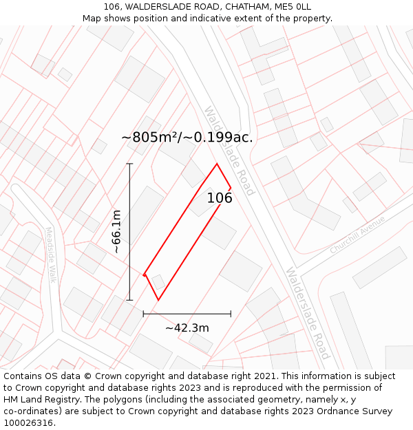 106, WALDERSLADE ROAD, CHATHAM, ME5 0LL: Plot and title map