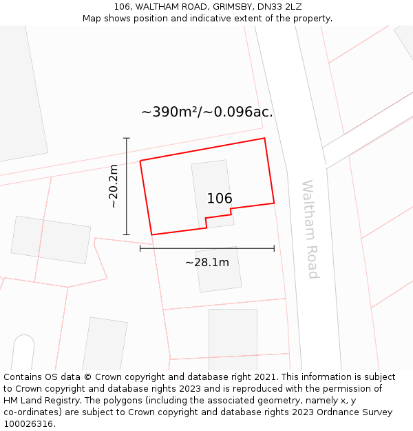 106, WALTHAM ROAD, GRIMSBY, DN33 2LZ: Plot and title map