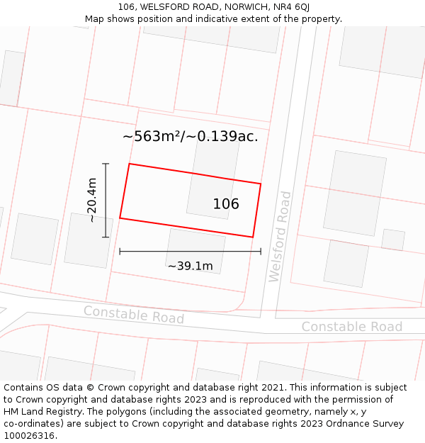 106, WELSFORD ROAD, NORWICH, NR4 6QJ: Plot and title map