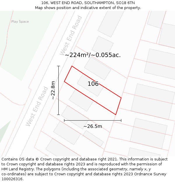 106, WEST END ROAD, SOUTHAMPTON, SO18 6TN: Plot and title map