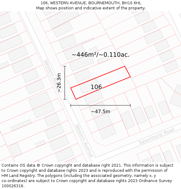 106, WESTERN AVENUE, BOURNEMOUTH, BH10 6HL: Plot and title map