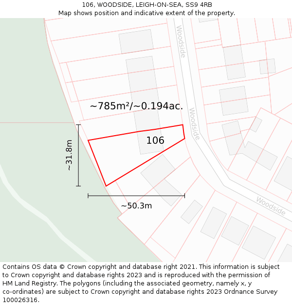 106, WOODSIDE, LEIGH-ON-SEA, SS9 4RB: Plot and title map