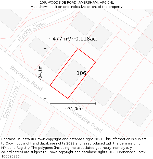 106, WOODSIDE ROAD, AMERSHAM, HP6 6NL: Plot and title map