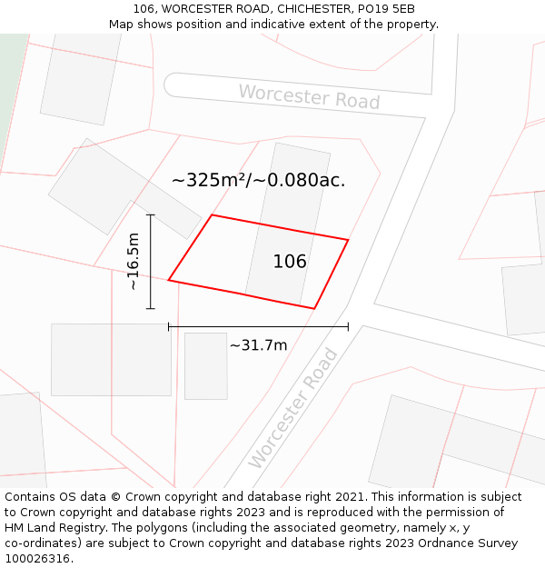 106, WORCESTER ROAD, CHICHESTER, PO19 5EB: Plot and title map