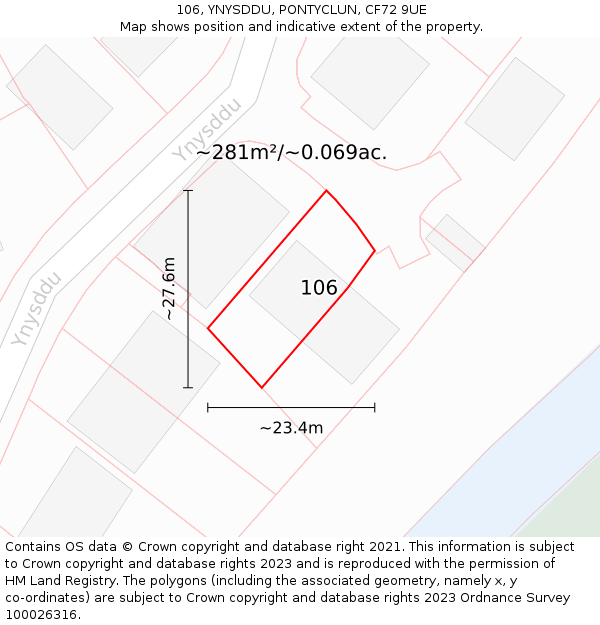 106, YNYSDDU, PONTYCLUN, CF72 9UE: Plot and title map