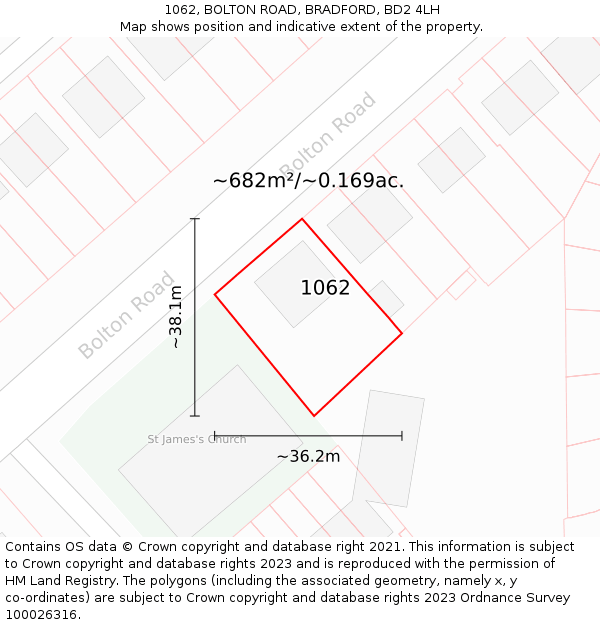 1062, BOLTON ROAD, BRADFORD, BD2 4LH: Plot and title map