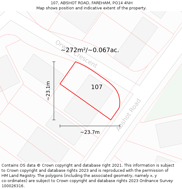 107, ABSHOT ROAD, FAREHAM, PO14 4NH: Plot and title map