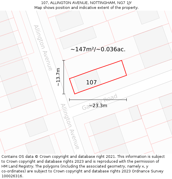 107, ALLINGTON AVENUE, NOTTINGHAM, NG7 1JY: Plot and title map