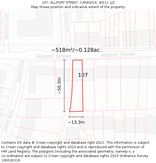 107, ALLPORT STREET, CANNOCK, WS11 1JZ: Plot and title map