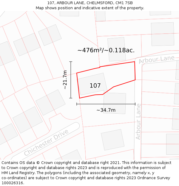 107, ARBOUR LANE, CHELMSFORD, CM1 7SB: Plot and title map