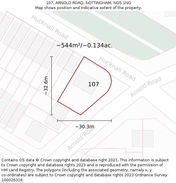 107, ARNOLD ROAD, NOTTINGHAM, NG5 1NG: Plot and title map