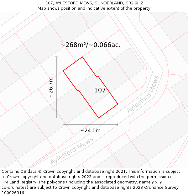 107, AYLESFORD MEWS, SUNDERLAND, SR2 9HZ: Plot and title map