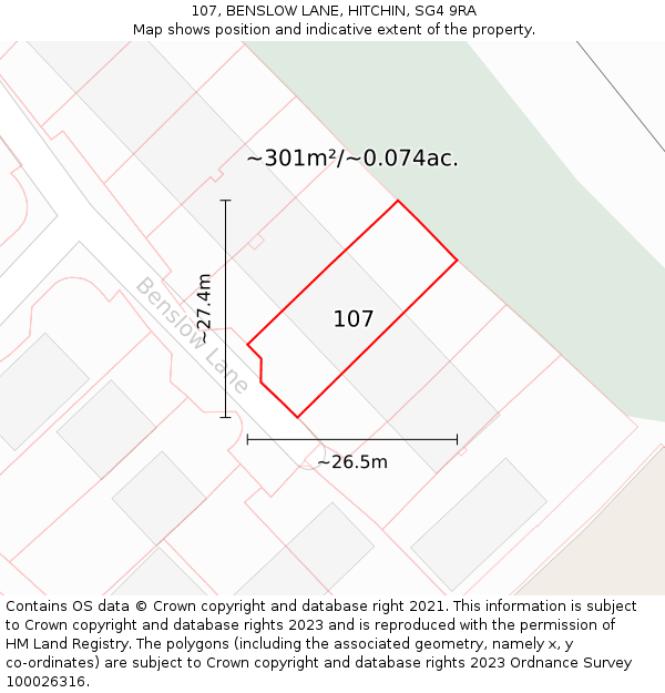 107, BENSLOW LANE, HITCHIN, SG4 9RA: Plot and title map