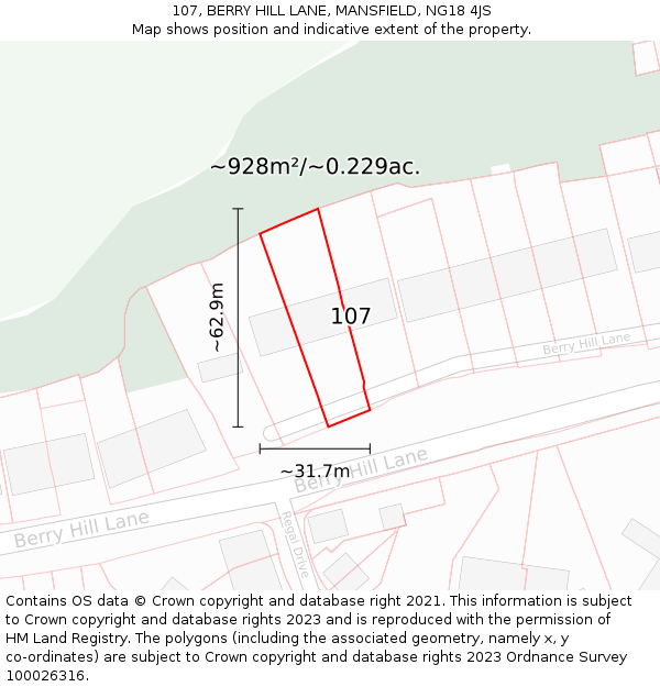 107, BERRY HILL LANE, MANSFIELD, NG18 4JS: Plot and title map