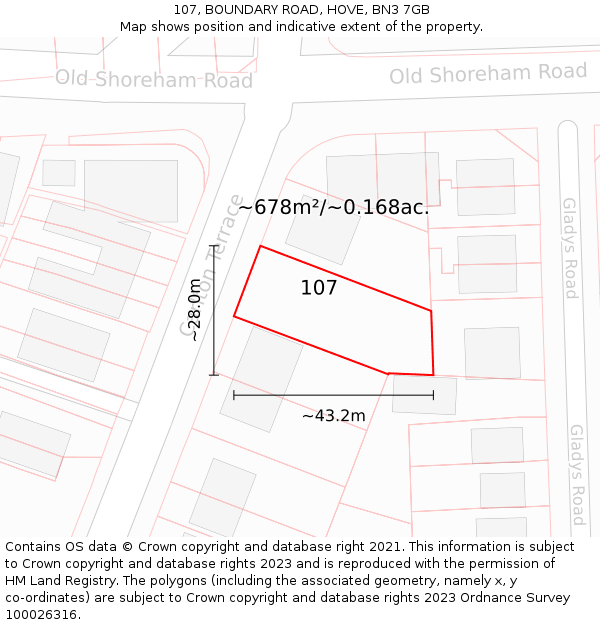 107, BOUNDARY ROAD, HOVE, BN3 7GB: Plot and title map