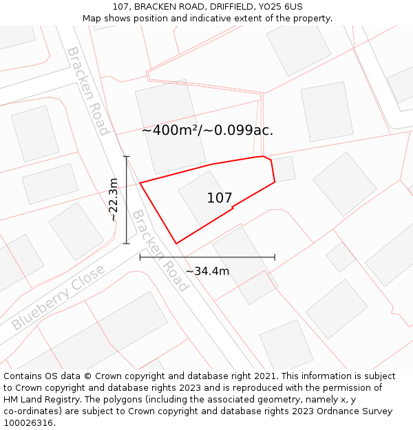 107, BRACKEN ROAD, DRIFFIELD, YO25 6US: Plot and title map