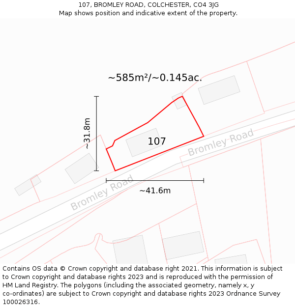 107, BROMLEY ROAD, COLCHESTER, CO4 3JG: Plot and title map