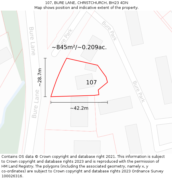 107, BURE LANE, CHRISTCHURCH, BH23 4DN: Plot and title map