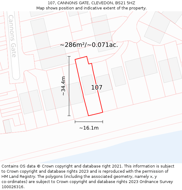 107, CANNONS GATE, CLEVEDON, BS21 5HZ: Plot and title map