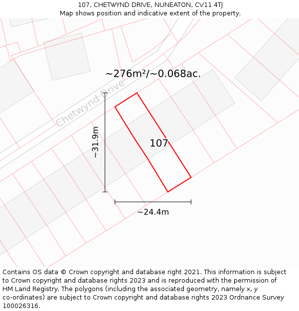 107, CHETWYND DRIVE, NUNEATON, CV11 4TJ: Plot and title map