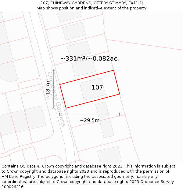 107, CHINEWAY GARDENS, OTTERY ST MARY, EX11 1JJ: Plot and title map