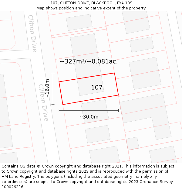 107, CLIFTON DRIVE, BLACKPOOL, FY4 1RS: Plot and title map