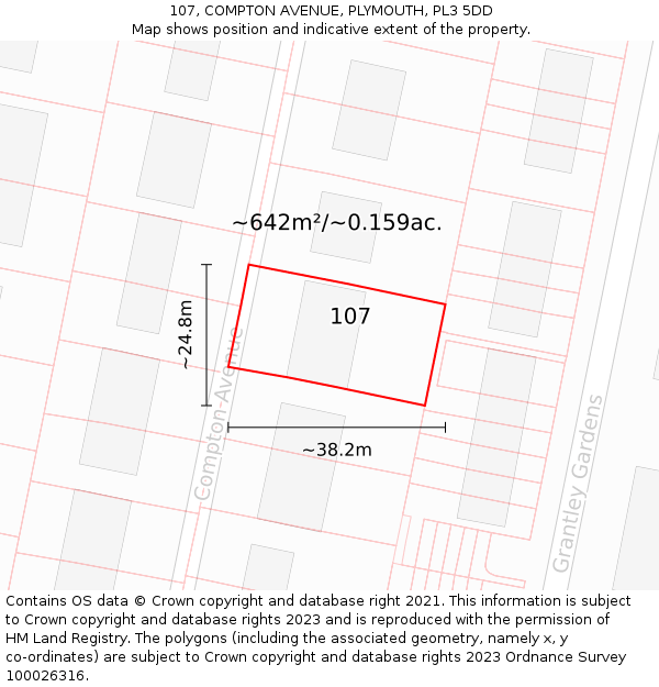 107, COMPTON AVENUE, PLYMOUTH, PL3 5DD: Plot and title map