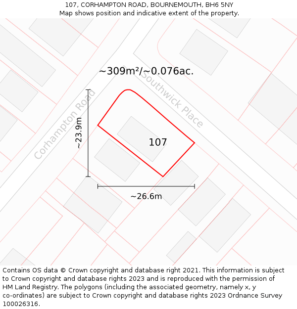 107, CORHAMPTON ROAD, BOURNEMOUTH, BH6 5NY: Plot and title map