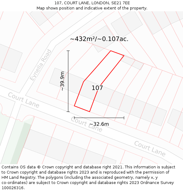 107, COURT LANE, LONDON, SE21 7EE: Plot and title map