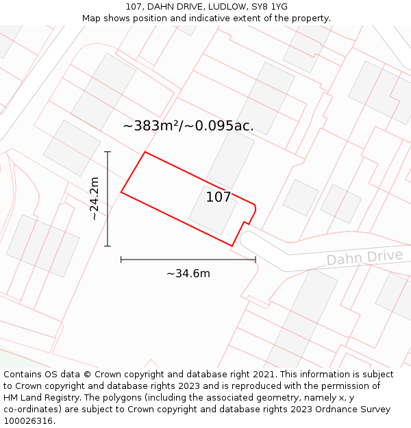 107, DAHN DRIVE, LUDLOW, SY8 1YG: Plot and title map