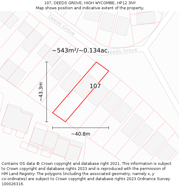 107, DEEDS GROVE, HIGH WYCOMBE, HP12 3NY: Plot and title map