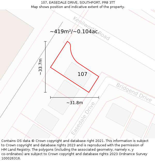 107, EASEDALE DRIVE, SOUTHPORT, PR8 3TT: Plot and title map