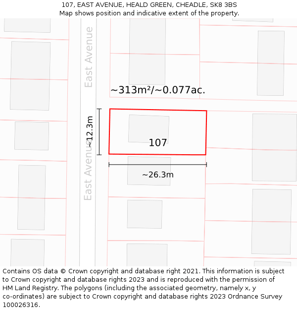 107, EAST AVENUE, HEALD GREEN, CHEADLE, SK8 3BS: Plot and title map