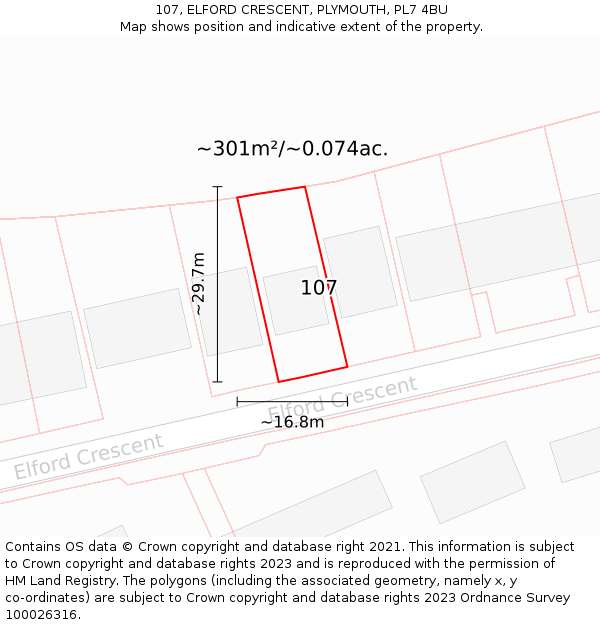 107, ELFORD CRESCENT, PLYMOUTH, PL7 4BU: Plot and title map
