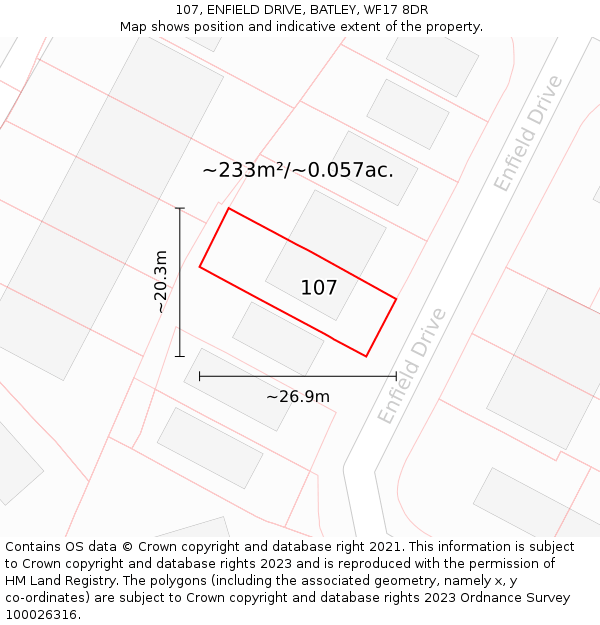 107, ENFIELD DRIVE, BATLEY, WF17 8DR: Plot and title map