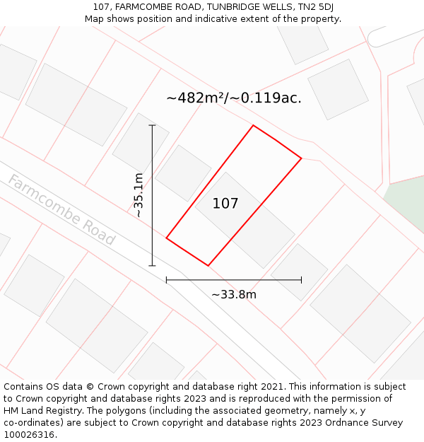 107, FARMCOMBE ROAD, TUNBRIDGE WELLS, TN2 5DJ: Plot and title map