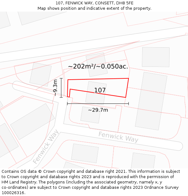 107, FENWICK WAY, CONSETT, DH8 5FE: Plot and title map