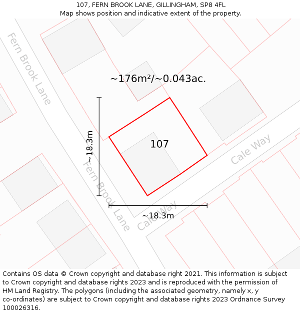 107, FERN BROOK LANE, GILLINGHAM, SP8 4FL: Plot and title map