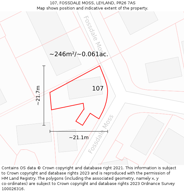 107, FOSSDALE MOSS, LEYLAND, PR26 7AS: Plot and title map